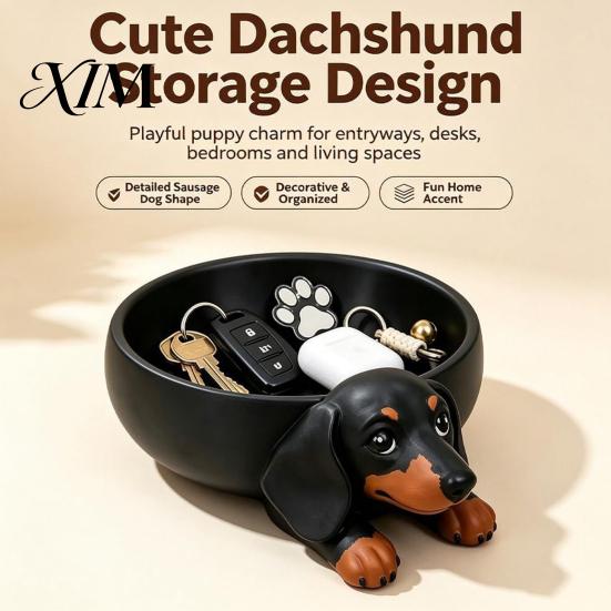 Desk Stationery Storage 3D Printed Dachshund Tray, Resin Dog Shaped Desktop Organizer for Keys Jewelry, Decorative Small Items Organization