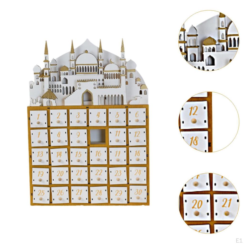 Wooden LED Countdown Calendar Gift Ramadan Decoration for Cabinet Bookshelf