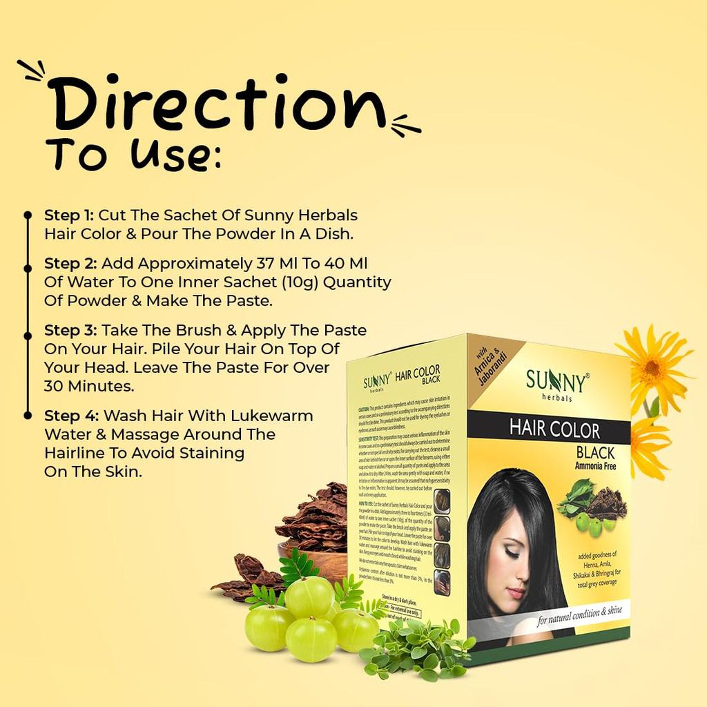 Sunny Herbals Черная краска для волос 20 г x Упаковка из 4 шт. | Хна, Амла, Шикакай и Бринградж | Стойкая, Без аммиака, Без силиконов, Унисекс