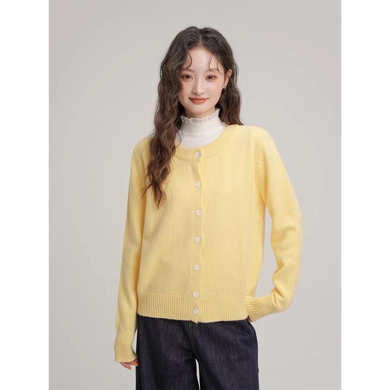 Мягкий восковой омолаживающий однобортный вязаный кардиган для женского весенне-осеннего многослойного ношения, свитер с длинными рукавами, базовый топ