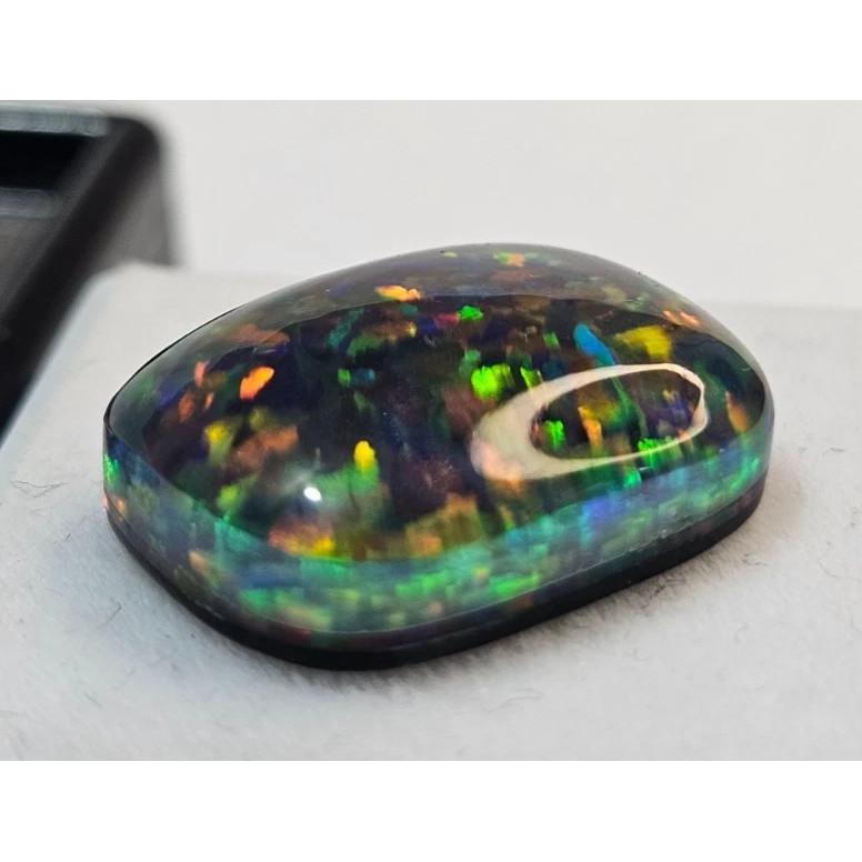 Beautiful Black Fire Opal Doublet Ethiopian 11-12 Ct Cushion Cut Loose Gemstone