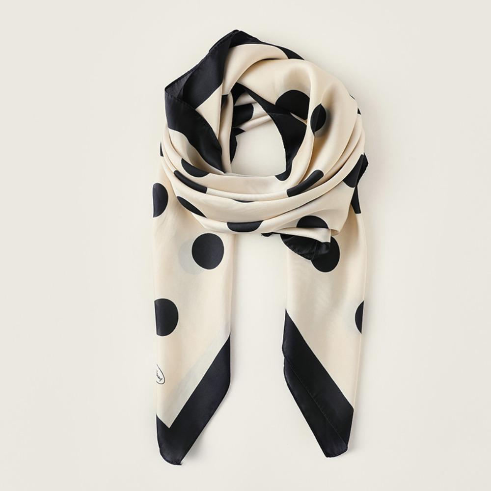 Elegant Women's Silk Scarf Soft Hijab Shawl Wraps Fashion Dot Print Silk Scarf  Bandana