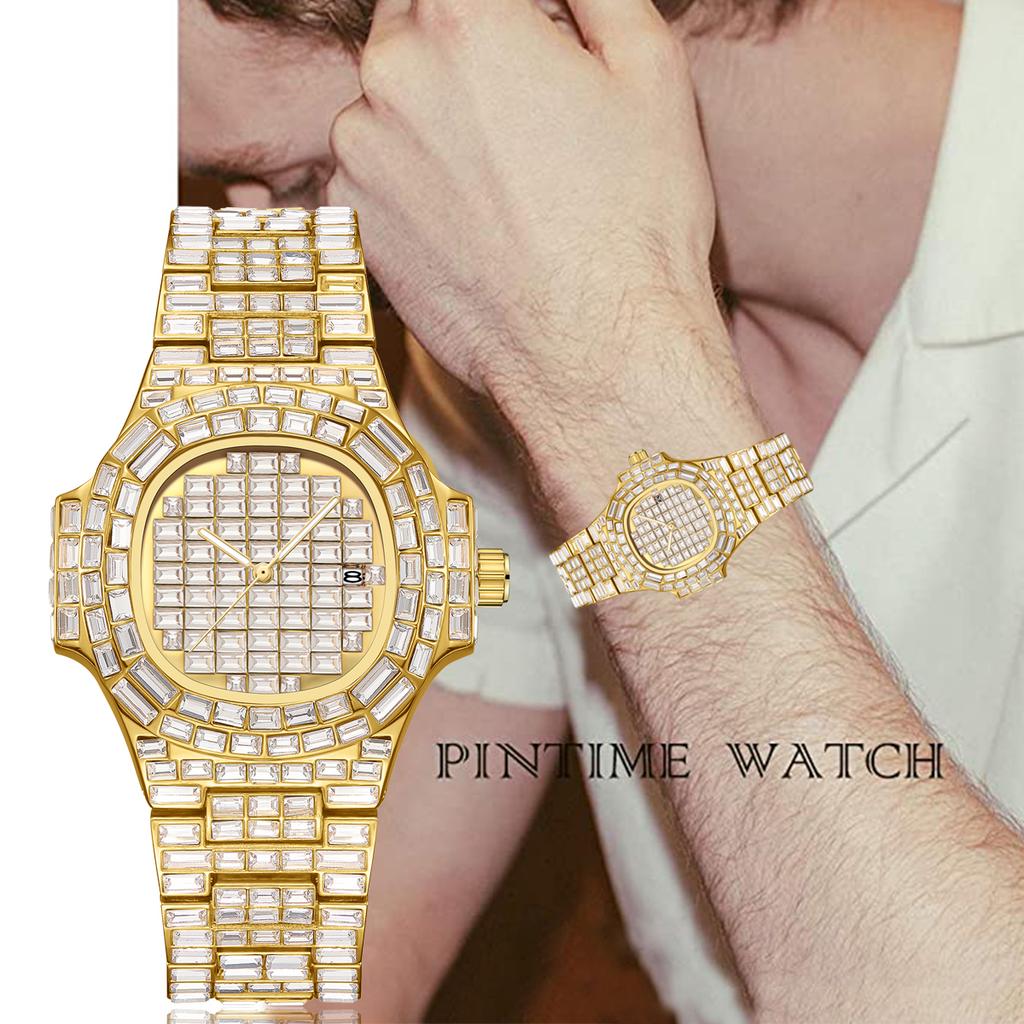 Роскошные мужские часы водонепроницаемые кварцевые наручные часы Ice Out Diamond нержавеющая сталь ремешок светящиеся стрелки Montre Homme