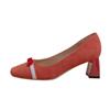 2024 Spring Red Wedding Shoes 2024 New Square Heel Suede Pumps Female Square Toe Shallow Mouth Elegant Flower Women's Loafer