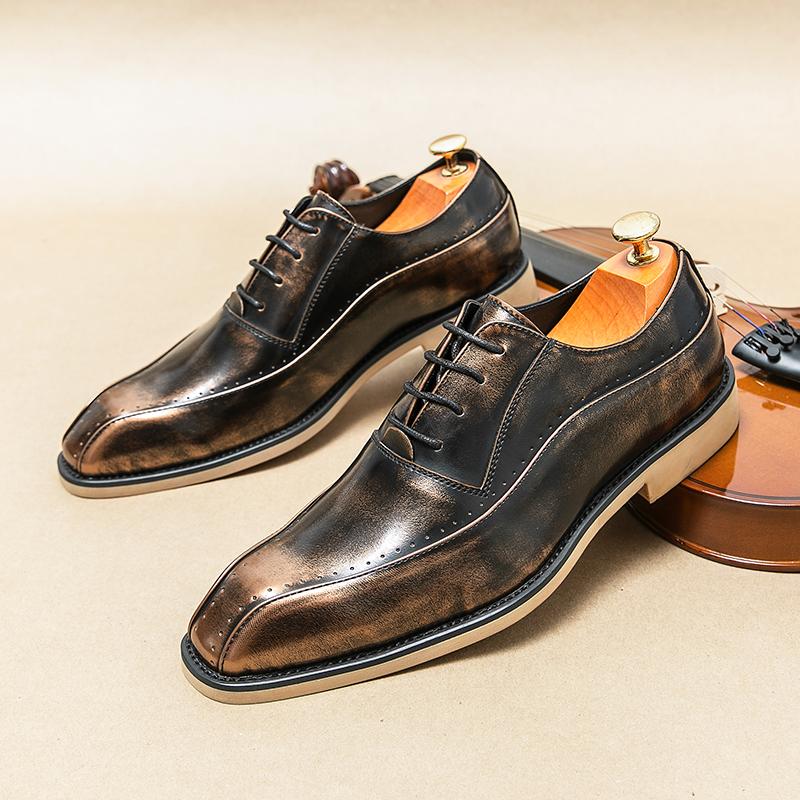 Модная формальная деловая кожаная обувь на плоской подошве элегантная мужская обувь Оксфорды обувь для свадебной вечеринки обувь для платья новая модная остроносая офисная мужская обувь броги