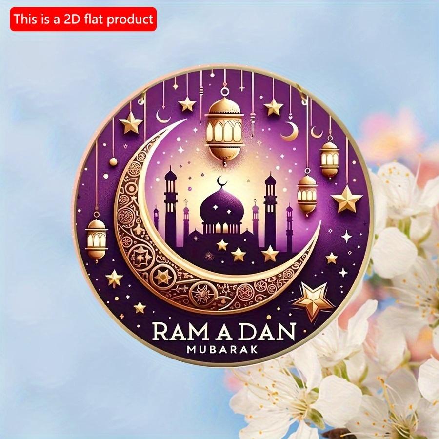 2D Flat 20*20cm 1pc Ramadan Mubarak Golden Moon Stars Patterns Islam Muslim Party Supplies, High Quality Purple Window Pendant, Suitable For Ceiling