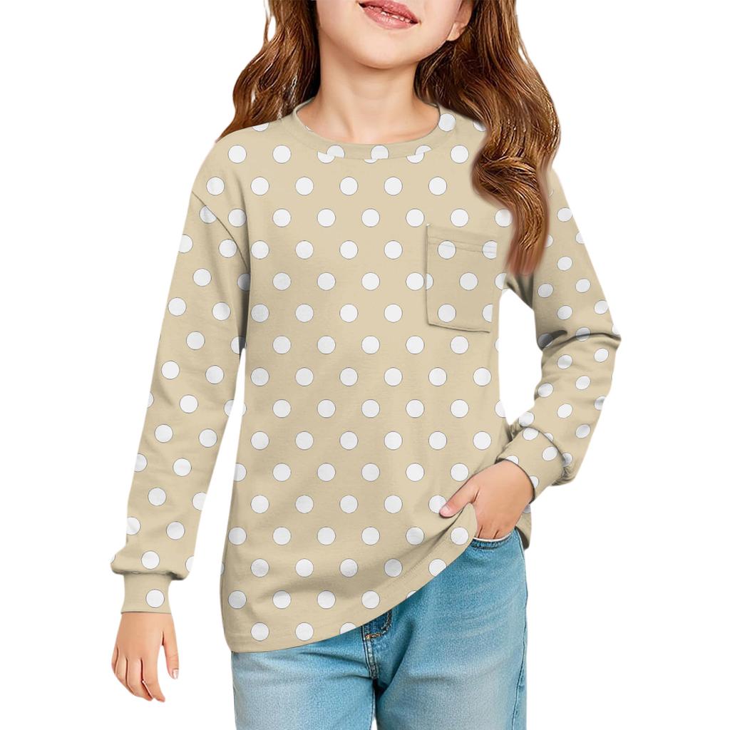 Girls' Long Sleeve Blouse - Round Neck Soft Waist Tunic