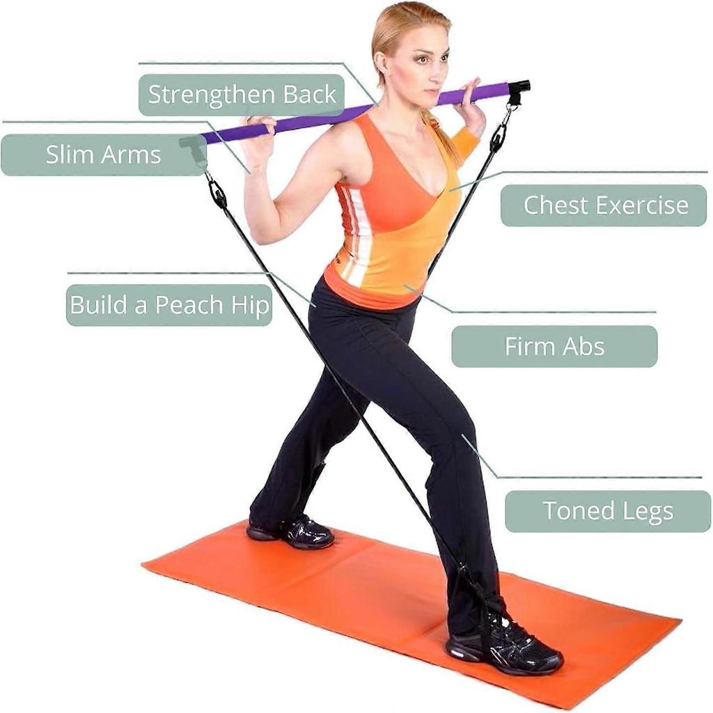 Pilates Bar Kit with Resistance Band, Adjustable Portable Pilates Bar with Foot