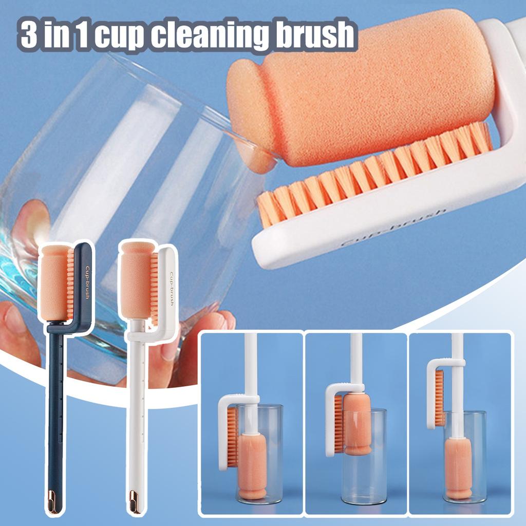 Three In One Cup Cleaning Brush Long Handle Multifunction Cup Cleaning Sponge Bottle Brush Set