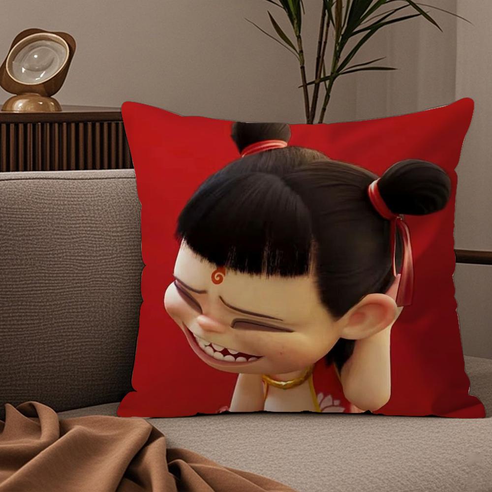 Famous Movie NNezha Cushion Cover Plush Fabric Soft DoubleSided Printed Sofa Warm Winter Home Child Gift Pillow Case