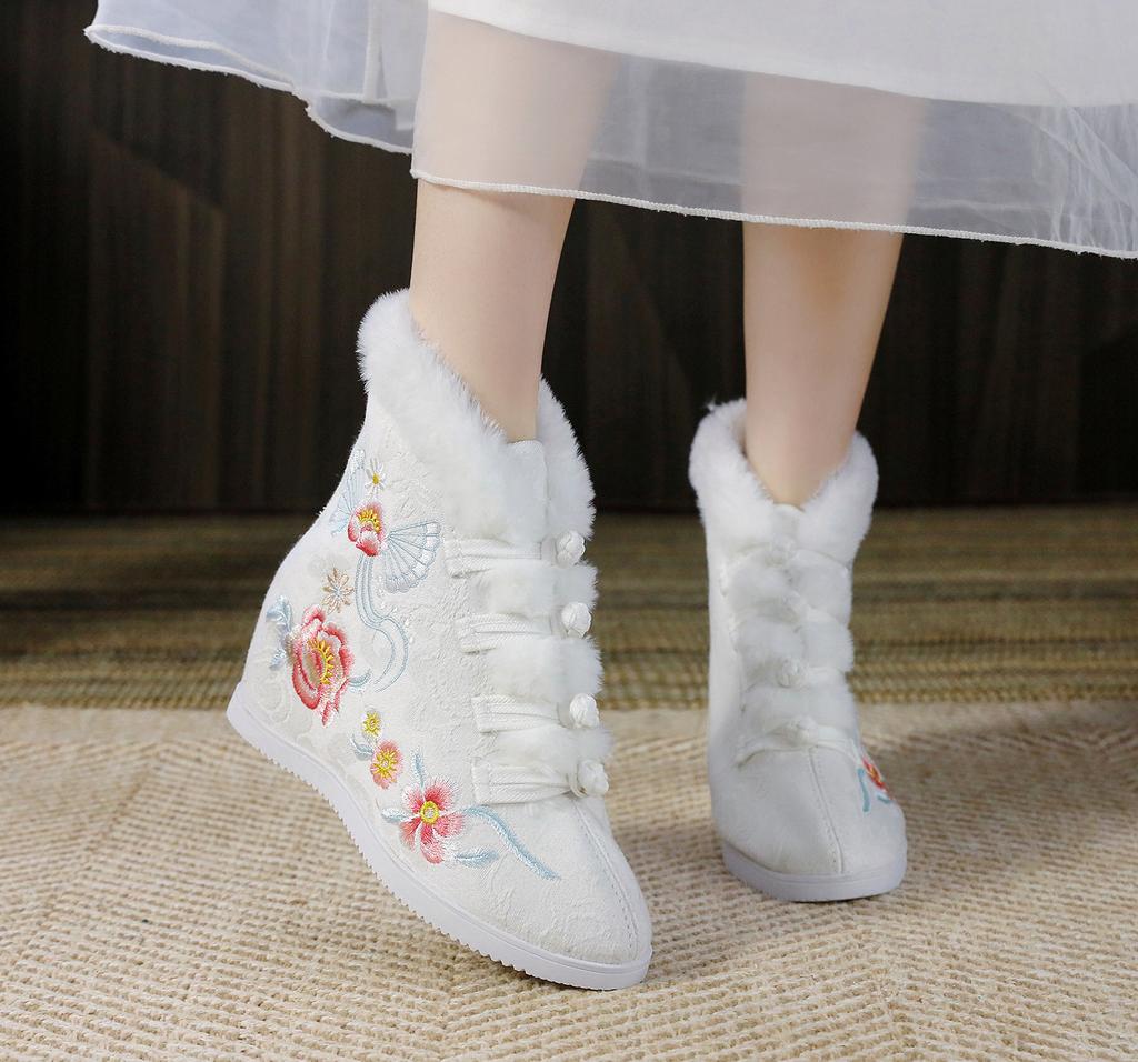 Женские зимние теплые повседневные ботильоны, нескользящие зимние ботинки с флисовой подкладкой, высокие ботинки, удобные вышитые короткие ботинки с подкладкой из искусственного меха для женщин