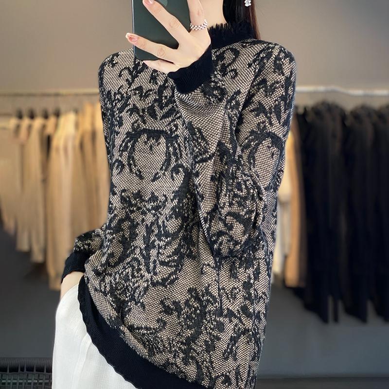 Women's Cashmere Sweater Qinghe Cashmere 50% Wool 50% Mulberry Silk Women's Autumn and Winter Cashmere Pullover Soft and Warm