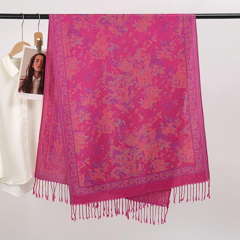 Floral Print Tassel Scarf Women Lightweight Wrap Shawl 70x175cm All-Season Versatile Accessory In Chic Elegant Style