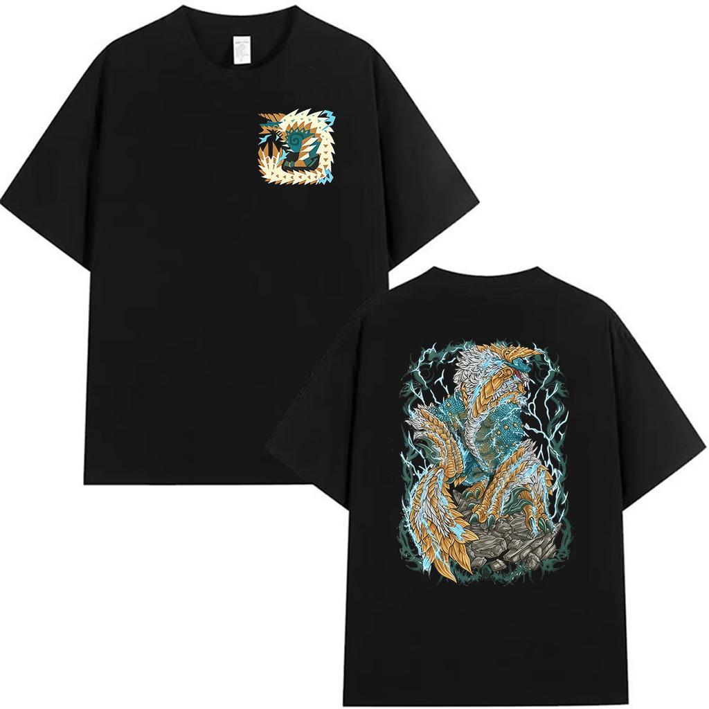 2026 Game Monster Hunter Zinogre The Thunder Wolf Graphic T Shirts Men's Vintage Fashion Short Sleeve Cotton T-shirt Streetwear