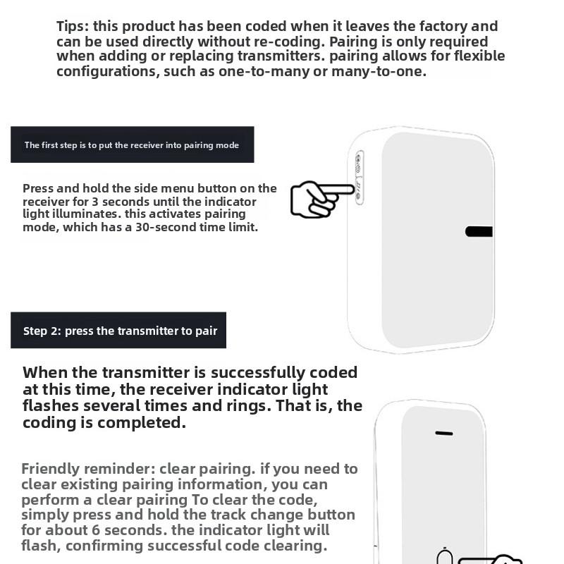 Черное зеркало Батарейный беспроводной дверной звонок Бытовой цифровой пульт дистанционного управления Музыкальный дверной звонок Дальнего действия Бипер для пожилых