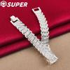 925 Sterling Silver Wide Wristband Bracelet Chain Jewelry