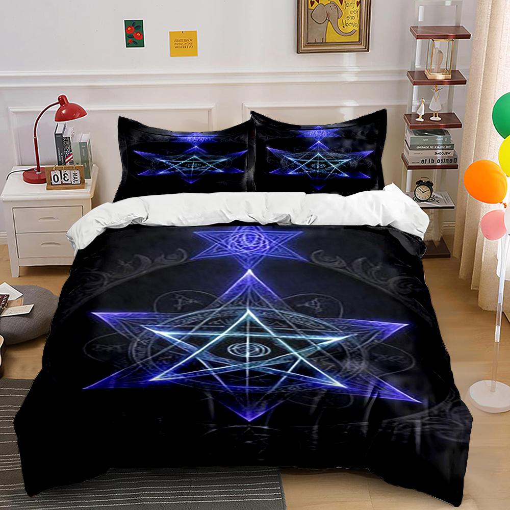 Mystic Blue Pentagram Bedding Set Bedding set (1 duvet cover, 2 pillowcases, duvet not included)