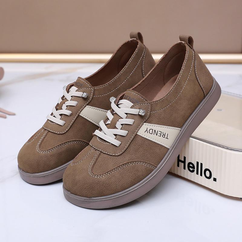 Туфли женские 2025 весна новая мода мягкая подошва повседневная обувь нескользящая универсальная шнуровка спортивная обувь круглый носок балетки