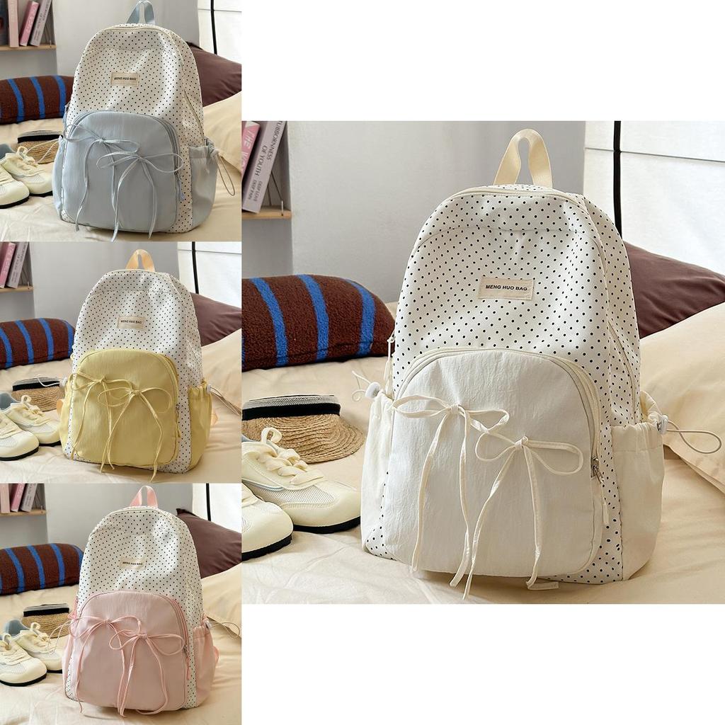Inspired Casual Backpack With Dot Print Bow Decoration And Large Capacity For Teens