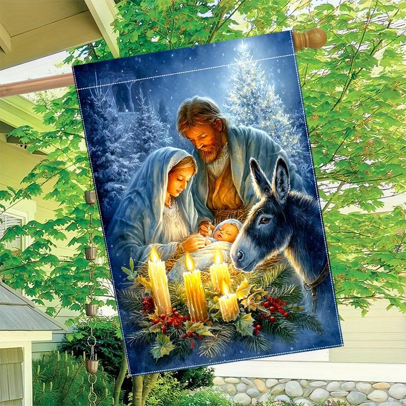 2D Flat, 2D Flat,1pc, Nativity Scene Polyester design Pattern (2) double-sided garden flag, yard decoration, outdoor decoration, lawn, flag only -Fla