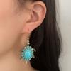 A Unique, Retro and Trendy, Antique Silver Design with a Turtle Ear Hook Inlaid with Turquoise, a Versatile Women's Style