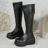 Short Plush Women's Knee-High Boots Autumn Winter Thick Sole Long Boots Black PU Back Zip Platform Botas Largas Mujer Size 36-42