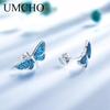Blue Sequins Non Tarnish 925 Silver Butterfly 925 Sterling Silver Stud Earrings