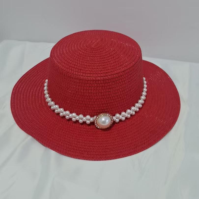 French elegant retro pearl grass hat women's spring summer fashion Internet celebrity temperament flat top niche top hat tide self