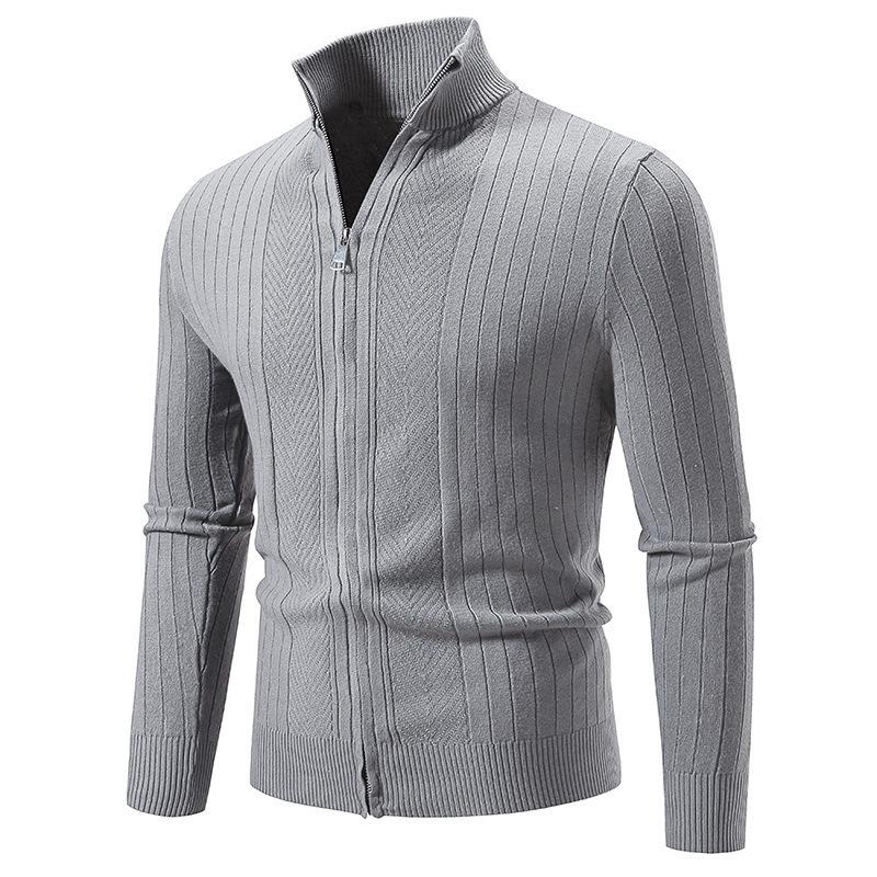 Men S Stand Collar Long Sleeve Jacquard Knit Cardigan Sweater Casual Plus Size