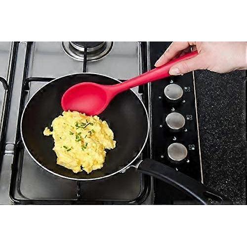 Silicone Mixing Spoon, High Heat Resistant to 480F, Hygienic One Piece Design Cooking Utensil for Mixing & Serving (Cherry Red)