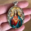 A Jesus Sacred Heart Prayer Guardian Pendant Necklace Time Gem Religious Jewelry Glass Pendant Suitable for Men and Women To Wear Everyday
