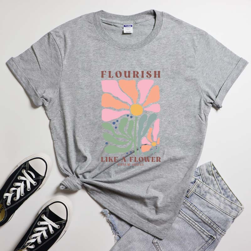Flourish Like A Flower Psalm 10315 T Shirt Boho Floral Faith Based Jesus Apparel Vintage Unisex Christian Bible Verse Tees Tops