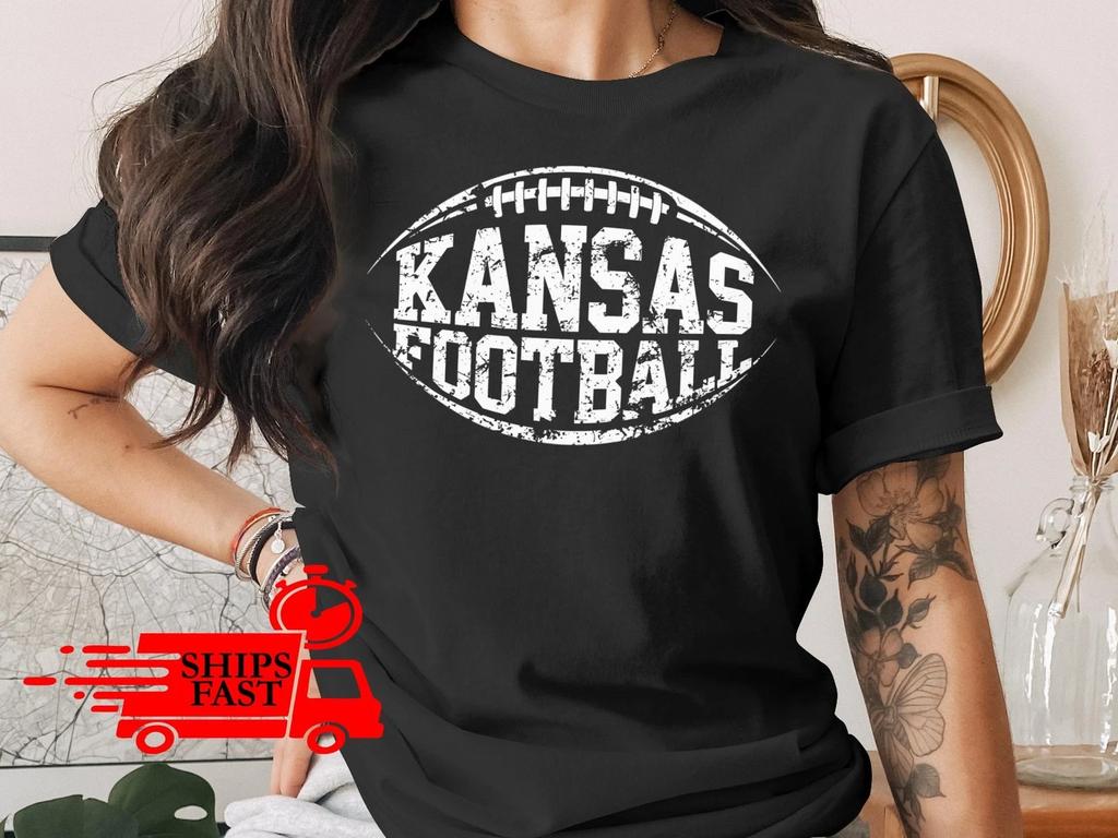 Kansas Football T-Shirt Comfort Colors Distressed Look Unisex Game Day Tee