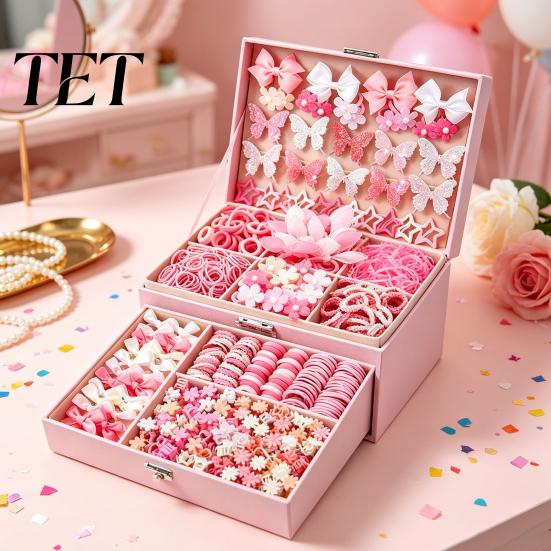 Colorful Styling Tools for Kids Hair Accessories Set Girls, Bows, Butterfly Clips, Barrettes, Photo Shoots Elastic Ties, Claws Toddlers Birthday
