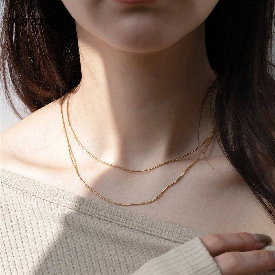 Simple Collarbone Necklace For Women Man Stainless Steel Gold Color Snake Chain High Quality Jewelry Wedding Party Gift