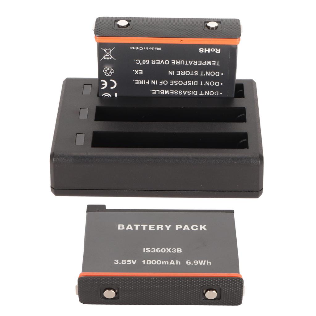 Action Camera Battery Charger 3 Slots Charger for Insta 360 X3 with Type C Charge Cable and Replacement Batteries