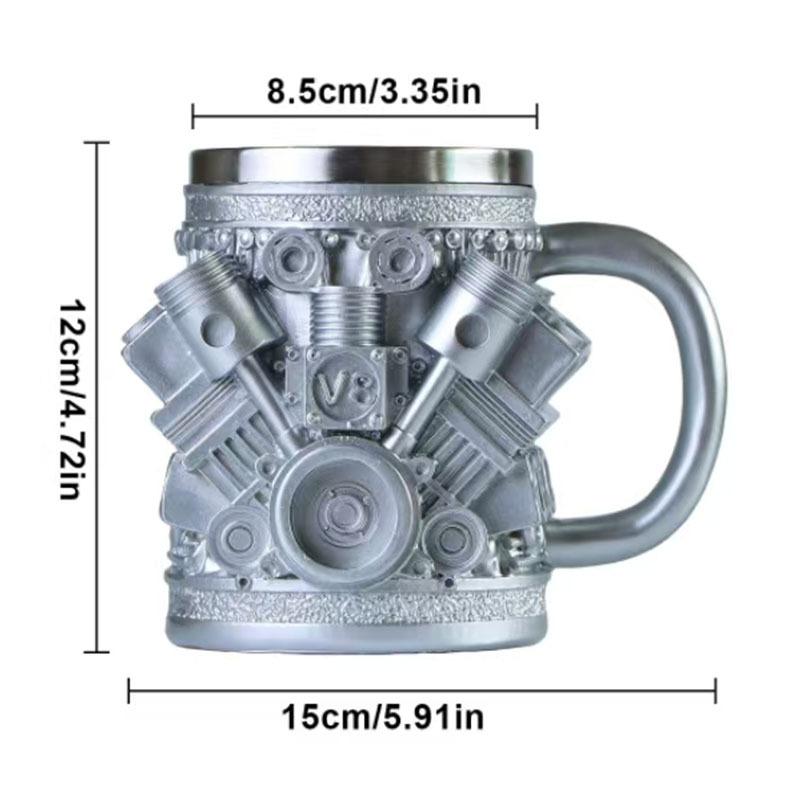1 шт. Кружки, чашки для кофе с дизайном двигателя V8 из нержавеющей стали, декоративные элементы, идеальные подарки для автолюбителей
