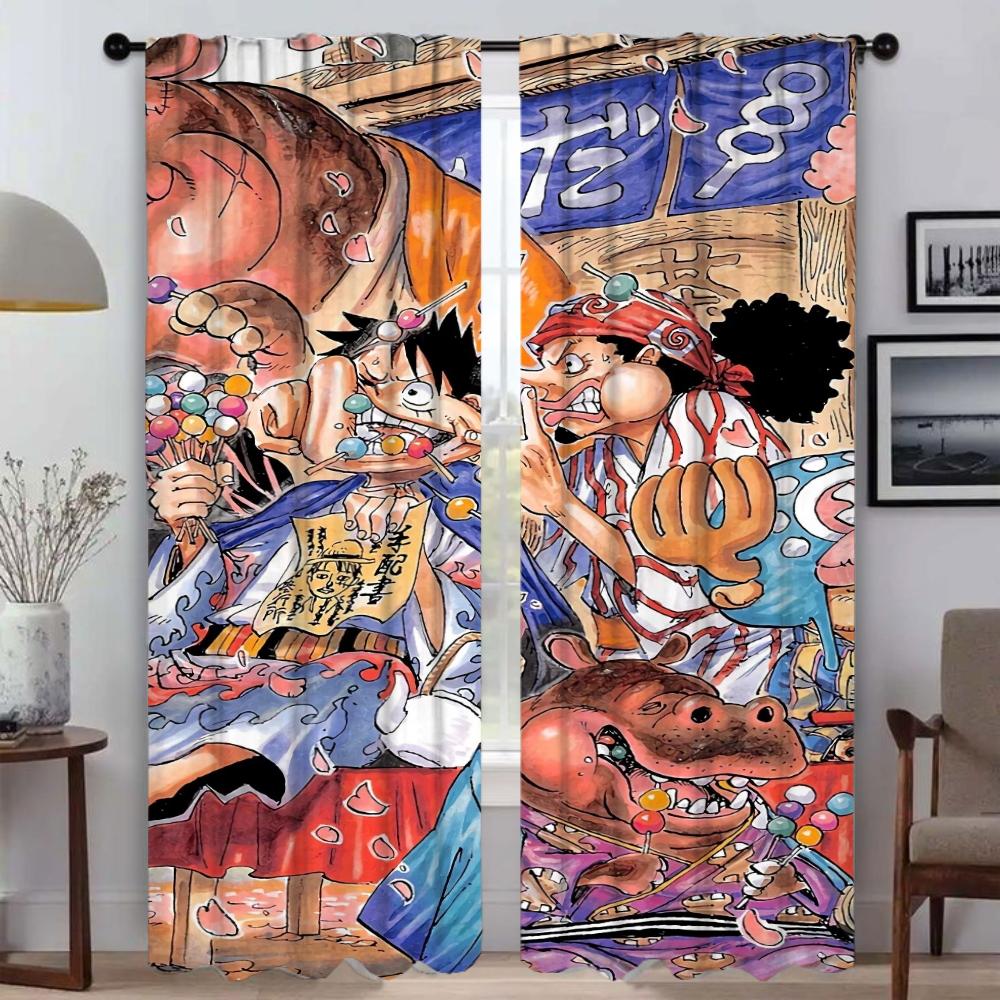 Плотные шторы для комнаты, 2 панели, O-One-pieceS, шторы для детской комнаты, украшения на Хэллоуин, перегородка, тюль для спальни, дома