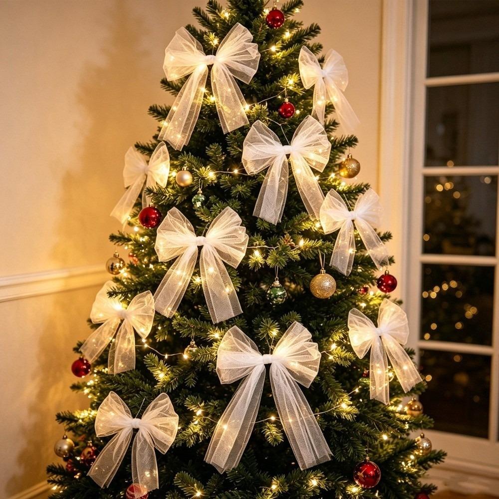 Tulle Christmas Tree Ornaments Mesh Xmas Vibe Decor Bow Atmosphere Christmas Wreaths Bow Christmas
