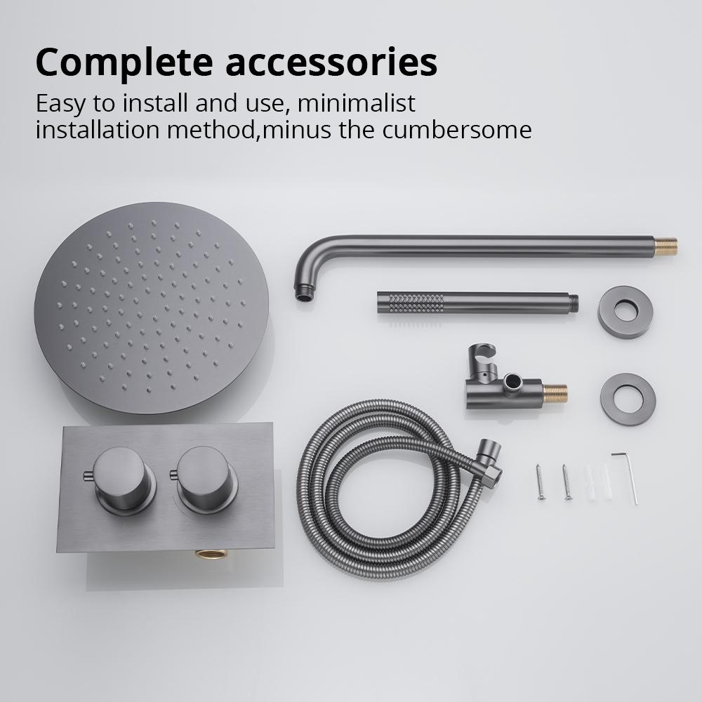 Система для душа в ванной Gunmetal Термостатический смеситель для душа 8-12 дюймов Лейка тропического душа Sistema De Ducha Набор для душа Цельная латунь