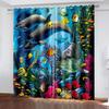Undersea World Series Deluxe Living Room Bedroom Decoration Sunshade Curtains 2 Pieces of Hook Piercing