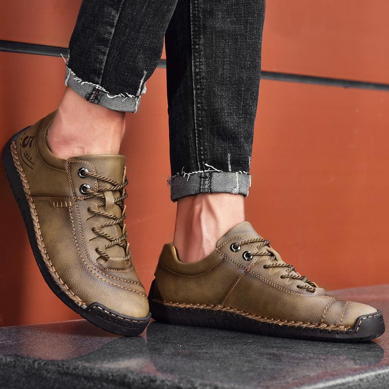 Мужская повседневная обувь Кожаные кроссовки для ходьбы на открытом воздухе 2025 Новая мода Мужская обувь для отдыха и отпуска Мягкая обувь для вождения Мужской размер 48 Коричневый