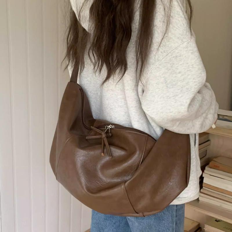 Retro Soft PU Leather Women's Hobos Shoulder Bags Large Capacity Female Dumpling Bag Simple Casual Crossbody Bag Tote Handbags