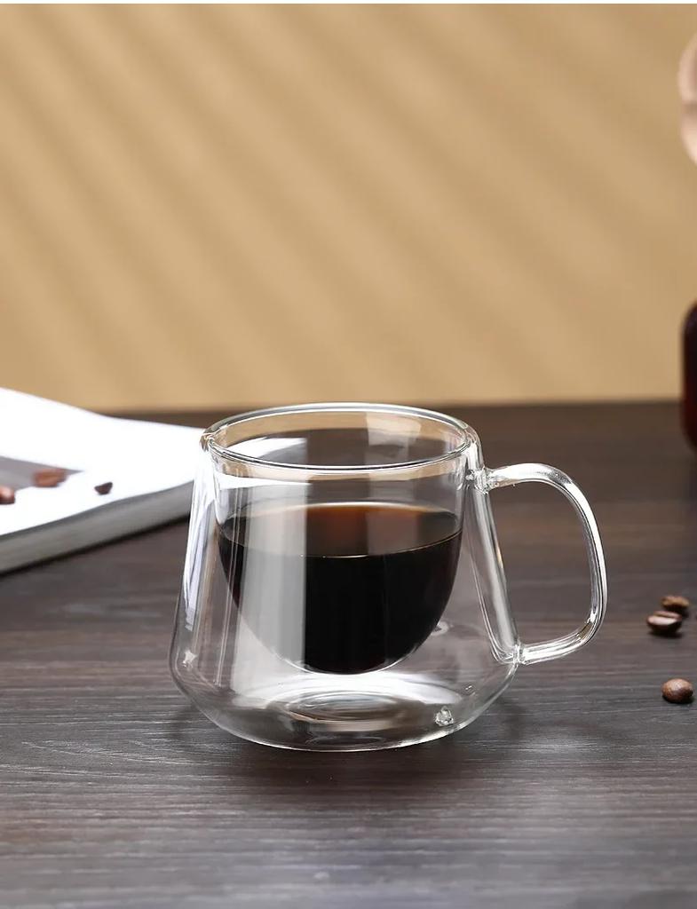 Двойные стенки Стеклянная прозрачная термостойкая чашка для кофе эспрессо в форме ромба для домашнего завтрака молока сока чая чашки для напитков
