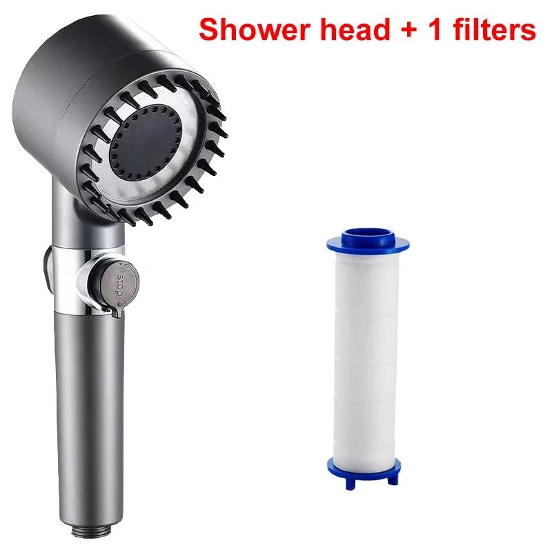New Pressurized Shower Water Saving Shower High Pressure with Filter 4 Modes Adjustable Showerhead Bathroom Massage Shower Head