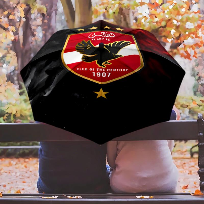 Al Ahly FC Umbrella with Automatic Open/Close & Self-8-Rib Heavy-Duty Umbrella, Compact Travel Umbrella Suitable for Outdoor