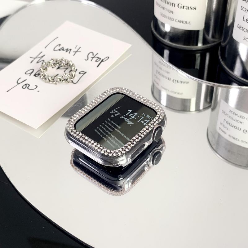 Подходит для applewatchS10/11 двухрядный корпус с бриллиантами Apple Watch iwatch9876se полый полупрозрачный чехол