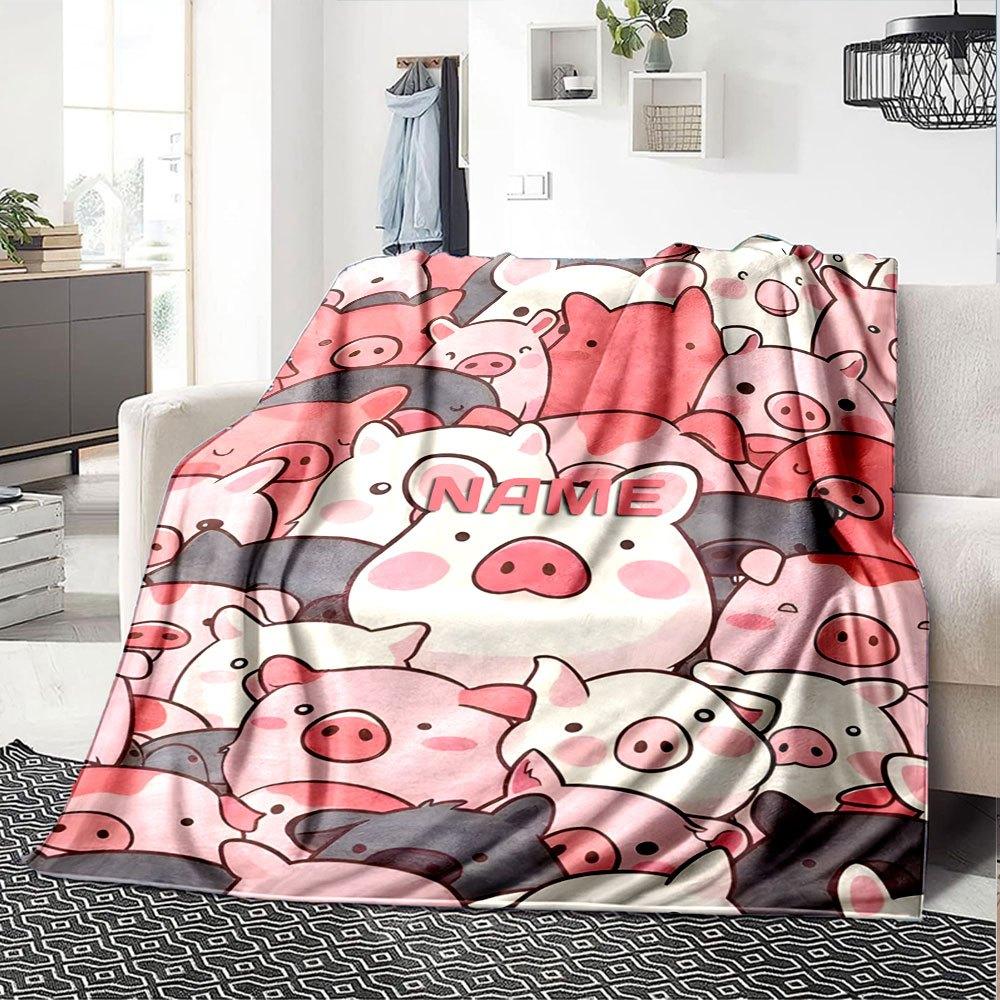 Cute Pigs Home Customize Your Name Blankets Soft Cozy Lightweight Allseason Multiuse Blanket For Picnic Sofa Office Bed Living Room Perfect Gift For