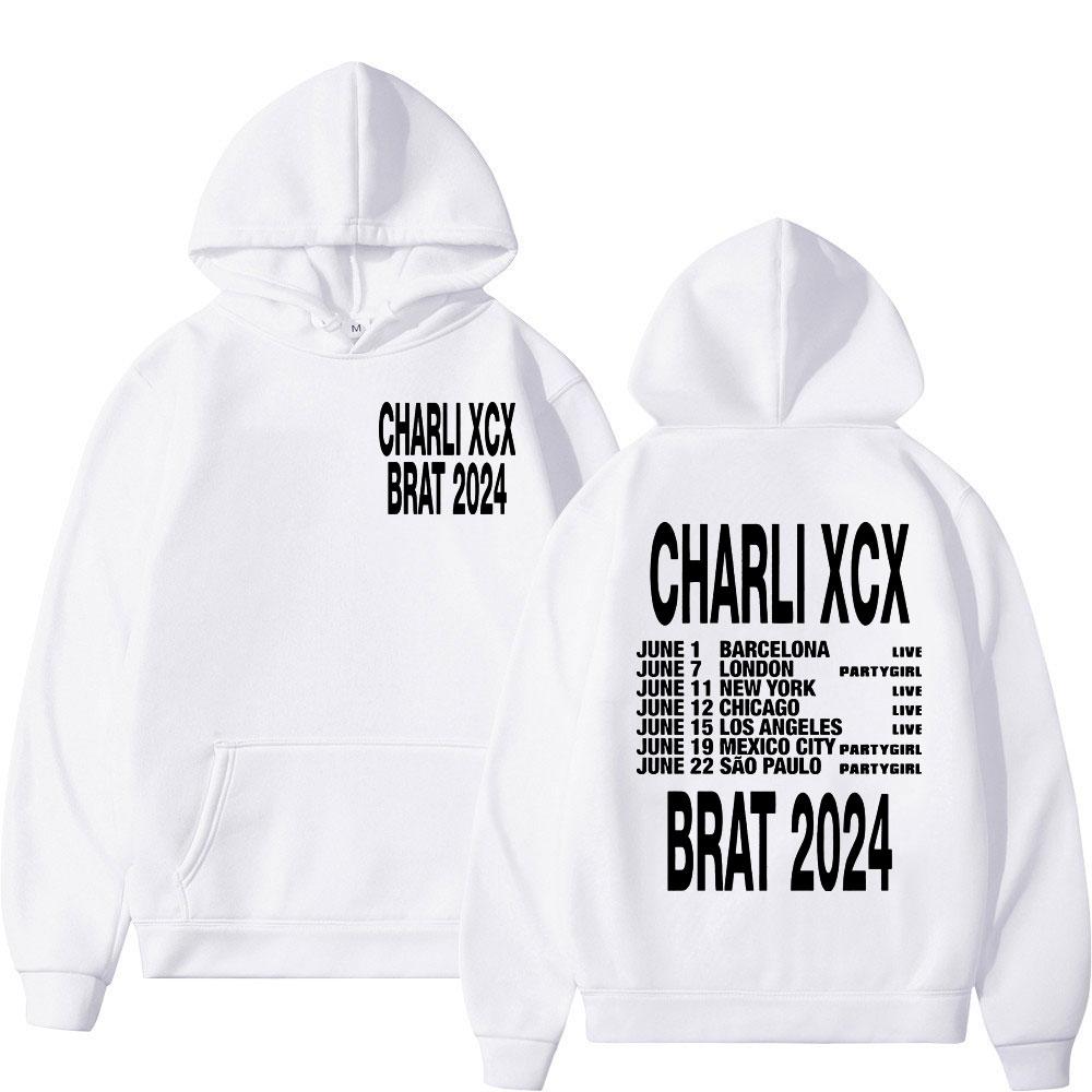 Мужская и женская повседневная толстовка с длинным рукавом и двусторонним принтом Charli XCX Brat Tour, модный флисовый пуловер оверсайз.