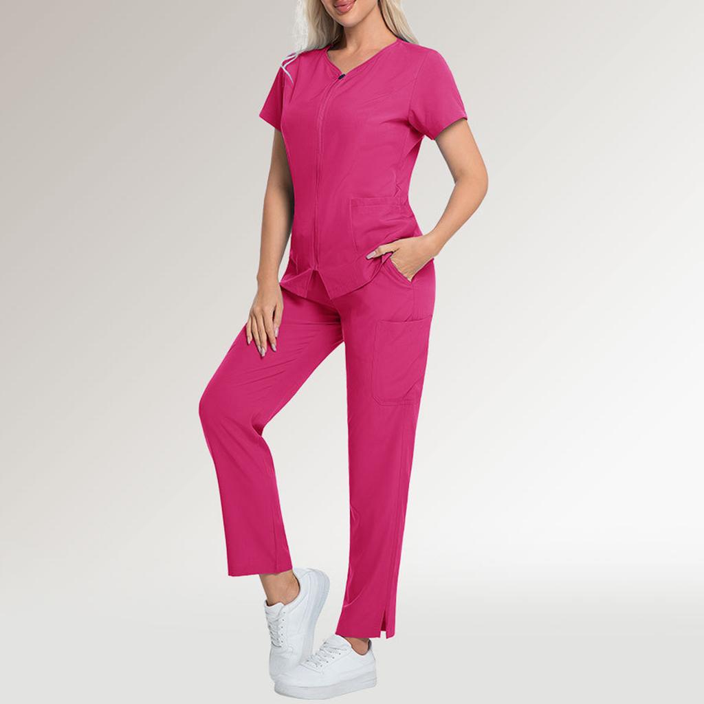 Ladies' Comfortable And Casual Solid Color Short Sleeved Pants Protective Suit Set